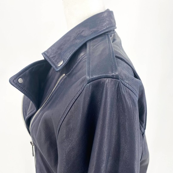 NWT LTH JKT Zoe Batwing Biker Leather Moto Navy Blue Jacket Size Small - Picture 8 of 16